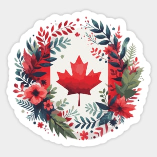 Happy Canada Day with Flowers Sticker